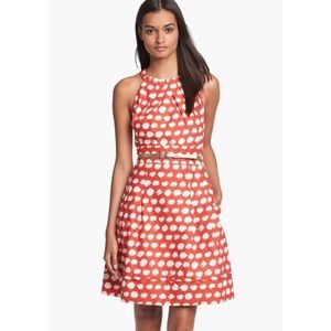 Eliza J Redish/Orange & White Polka Dot Sleeveless A-Line Dress W/Silver Belt 8